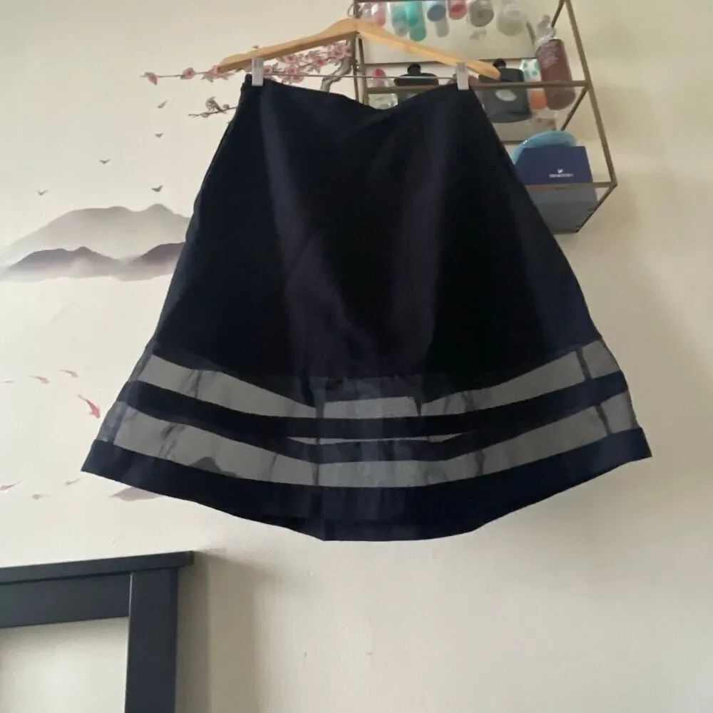 Club Monaco black sheer chiffon organza hannelina midi pleated skirt size 6